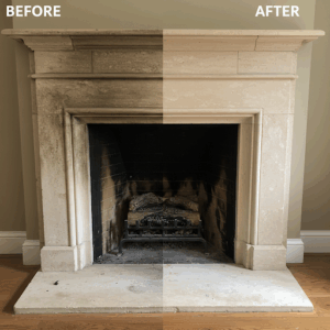 Limestone fireplace cleaning